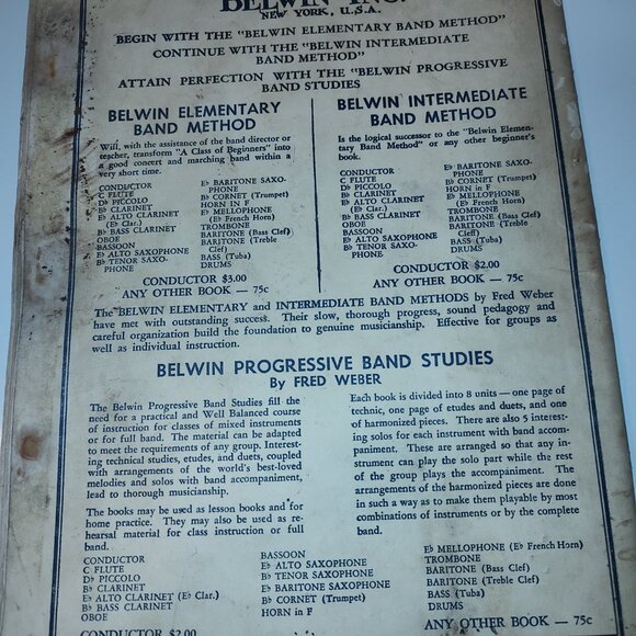 1945 Belwin Elementary Band Method Band Book-Tombone AS IS -Flawed - Picture 6 of 15